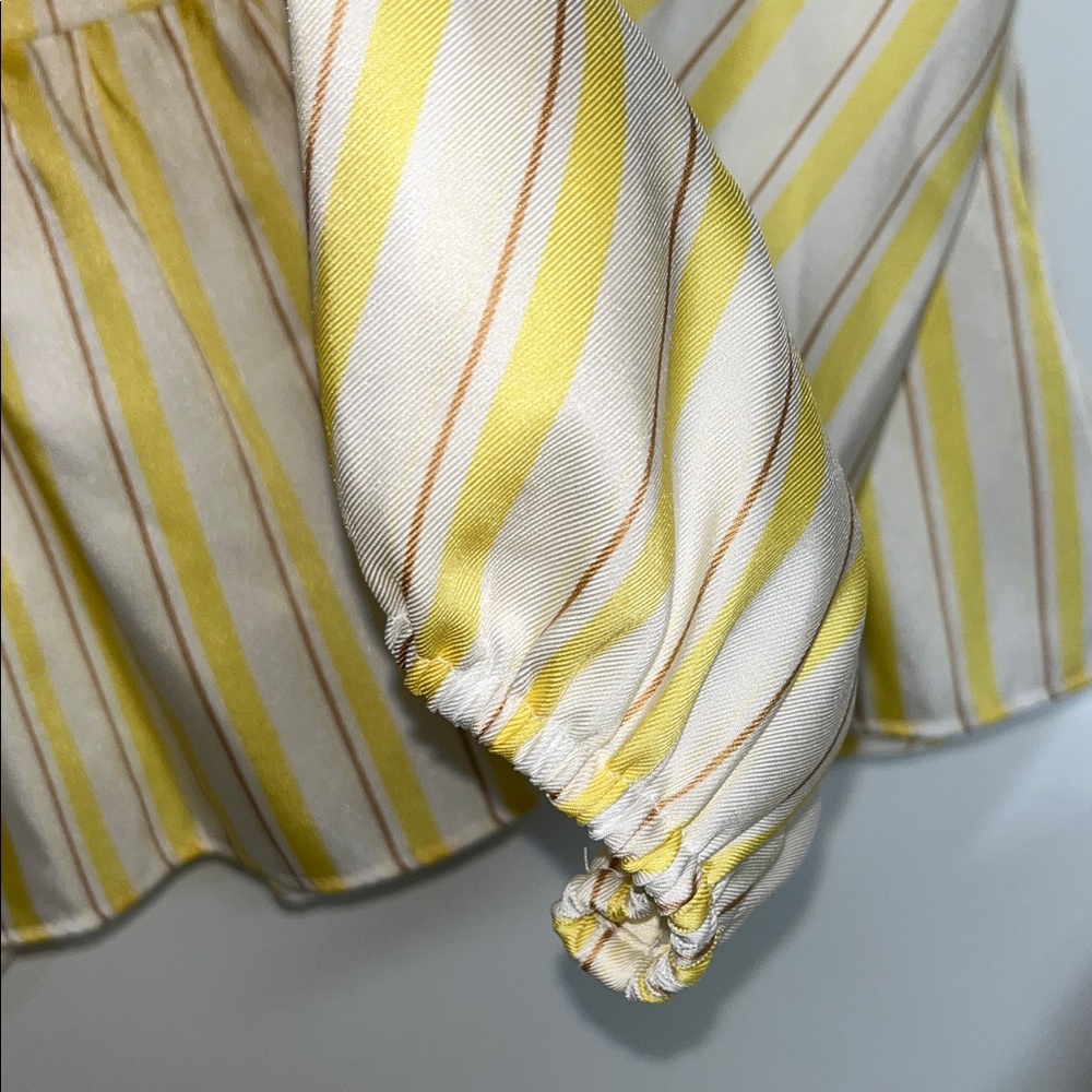 Nine West Sz XXL Peplum Satin Blouse Yellow, Striped, Flowy, Business Casual - Picture 6 of 7